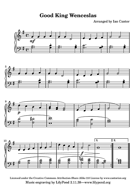 Good King Wenceslas Piano - Partitur - Cantorion, Partitur & Noter gratis